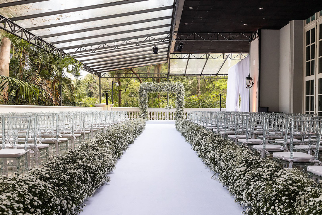Cerimônia em tons de verde e branco - Decor de Casamento no Palácio Tangará em São Paulo