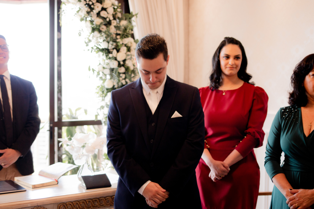 Aline e Fábio | Home wedding romântico com toque azul